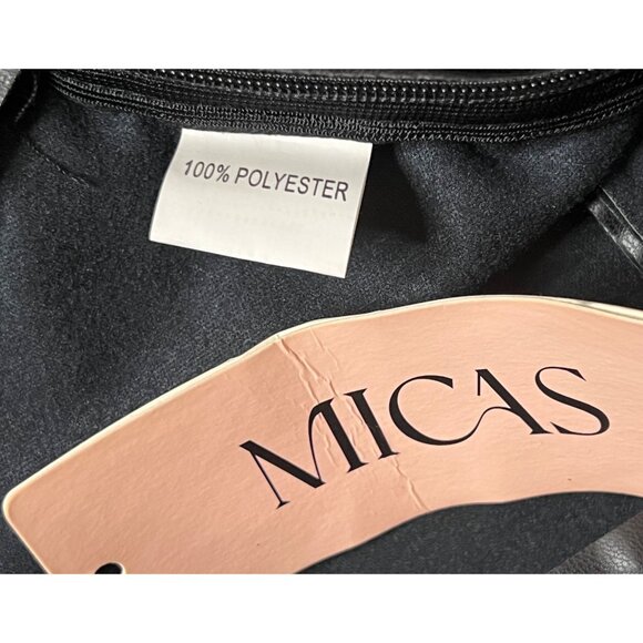 NWT Micas Black Faux Leather Mini Skirt With Side Zipper Rushed Front Side - Picture 12 of 16